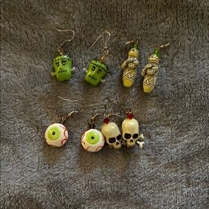 Halloween Themed Earrings Set - Green, White, Black